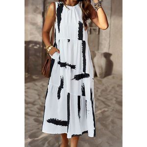 Printed Sleeveless Midi Dress with Pockets